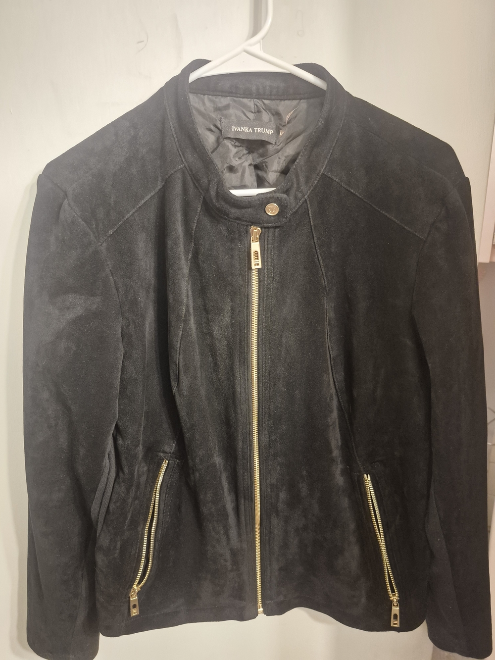 Ivanka Trump Black Suede Jacket with Gold Zippers